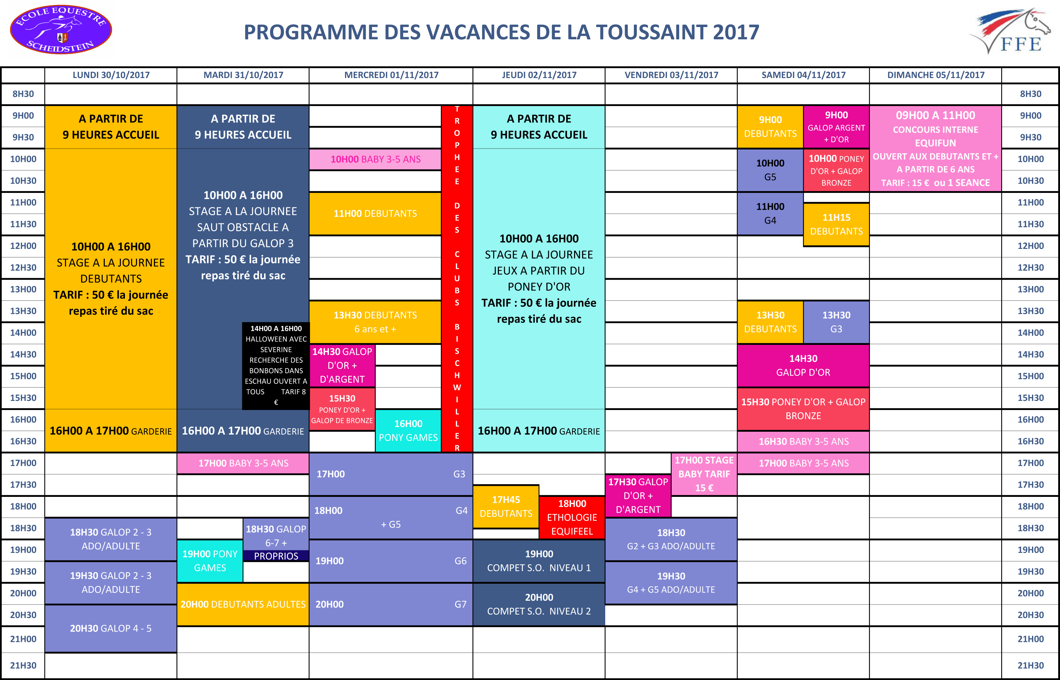 programme vacances Toussaint 2017 semaine 2 école équestre scheidstein STRASBOURG ILLKIRCH ESCHAU PLOBSHEIM