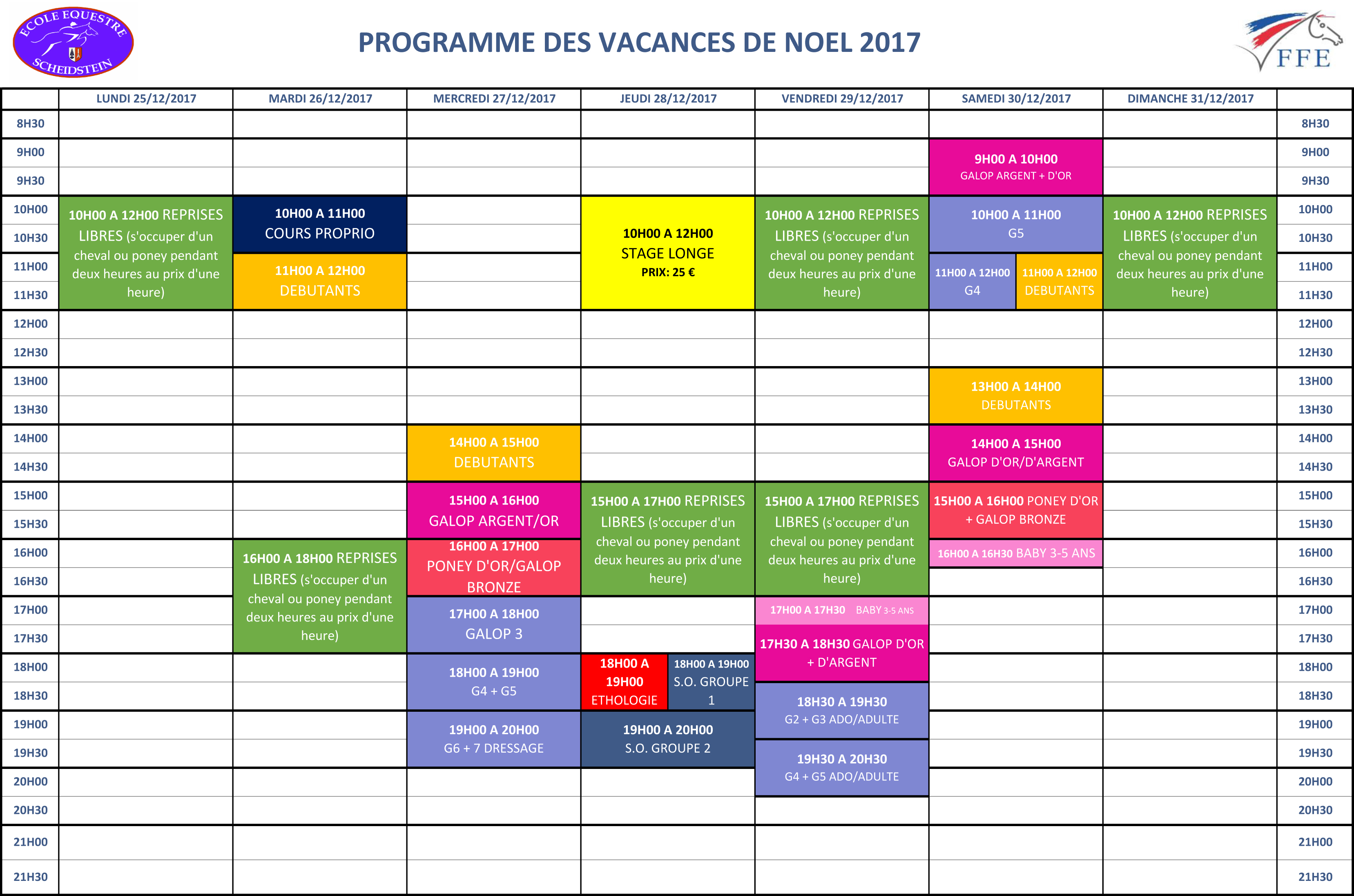 programme vacances Noël 2017 semaine 1 école équestre scheidstein STRASBOURG ILLKIRCH ESCHAU PLOBSHEIM